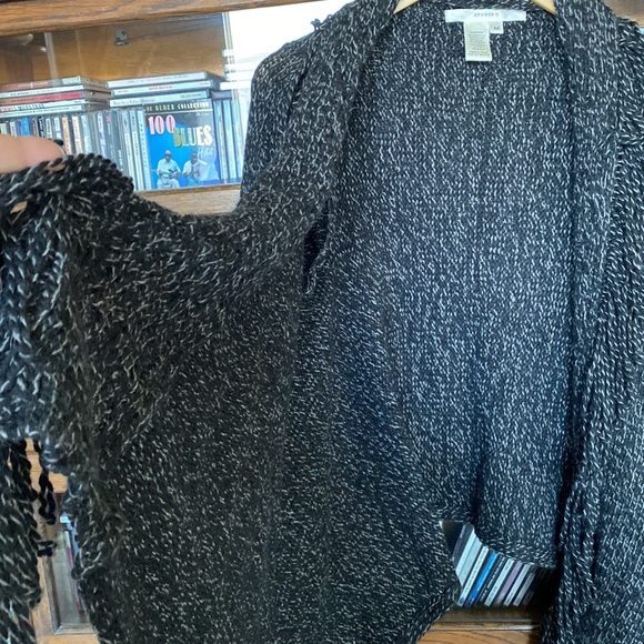 ‘Studio M’ Black/Light Grey Open Cardigan With Fringe Asymmetrical Hem Size Med - Picture 4 of 11